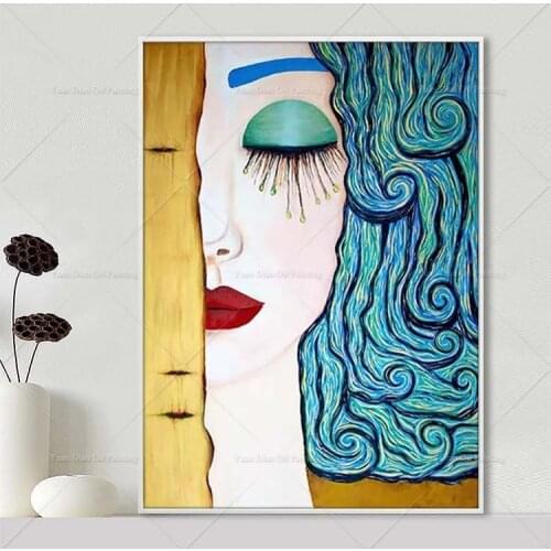 Blue Eye Hair Sexy Girl Best Sell Chinese Style Oil Pianting Bright Handpainted Abstract Painting For Living Room Home Decor