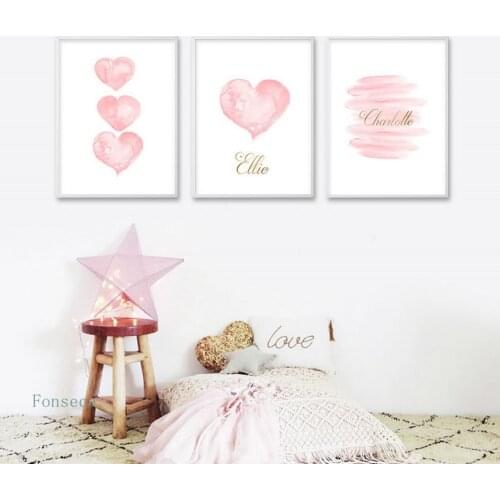 Custom Name Modern Cute Pink Heart Love Poster Hd Print Canvas Painting Home Childrens Room Wall Art Fashion Picture