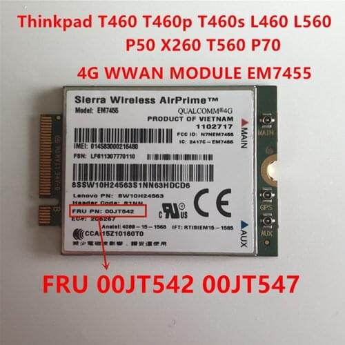 Thinkpad T460 T460p T460s L460 L560 P50 X260 T560 P70 EM7455 Sierra Wireless FDD/TDD LTE 4G WWAN Gobi6000 00JT547 00JT542