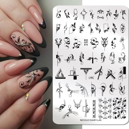 NICOLE DIARY Big Size Flower Lines Nail Stamping Plates Geometry Floral Leaves French Nail Printing Stencils DIY Stamp Template