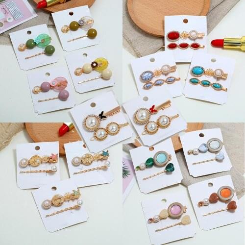 Pack of 3 sweet hair clip for women with inlaid faux pearl/rhinestone /resin flower design female side clip bangs clip