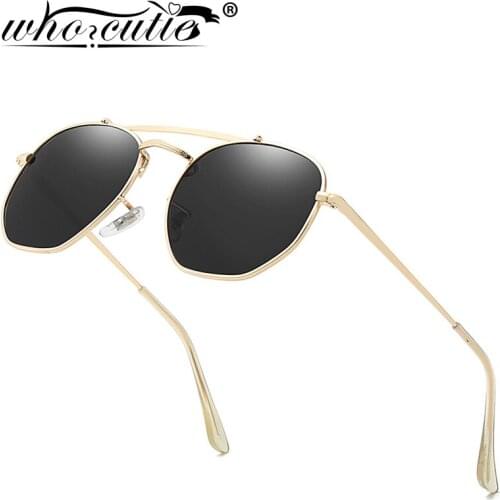 WHO CUTIE Vintage Polygon Sunglasses Polarized Men Women 2020 Brand Designer Flat Lens Metal Frame Sun Glasses Cool 3648 Shades