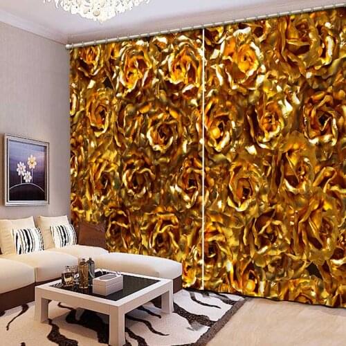 3D Printing Curtains High Quality Lifelike Beautiful Golden Flowers Curtains Bedroom Living Room Curtains CL-065