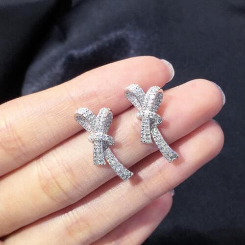 Tianyu Gems Bow Molding Silver Stud Earrings Moissanite Diamonds Women Earrings 2021 Classic Jewelry Accessories Wedding Gifts