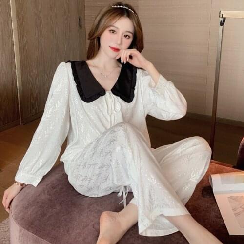 Sweet Turn-Down Collar Women Pajamas Sets 2PCS Print Pyjamas Suit Underwear Sleepwear Sexy Nightwear Summer Lounge Home Clothes