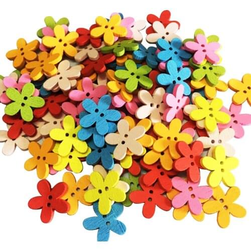 100pcs Multicolor Flower Buttons Wood Sewing Scrapbooking DIY Crafts 2