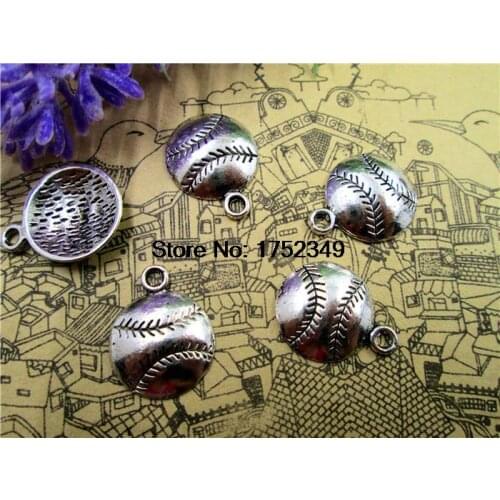 30pcs--Baseball charms, Softball charm, Antique Tibetan silver baseball charm pendants 18x15mm