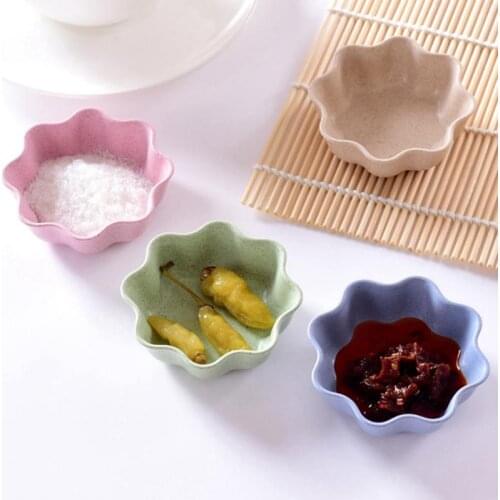4PCS Seasoning Dishes Flower Heart Shaped Sauce Dishes Flower Dipping Bowls Wheat Straw Mini Sauce Seasoning Dish Coxeer