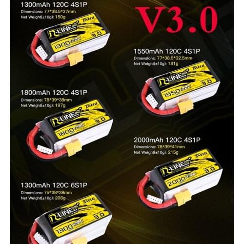 Tattu R-Line 3.0 V3 1050/1300/1550/1800/2000mAh 120C 4S 5S 6S 14.2V 15.8V Lipo Battery XT60 Plug FPV Racing Drone RC Quadcopter