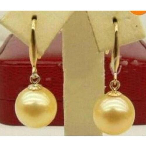 Free Shipping APERFECT ROUND 16MM golden SOUTH SEA Shell PEARL + EARRING