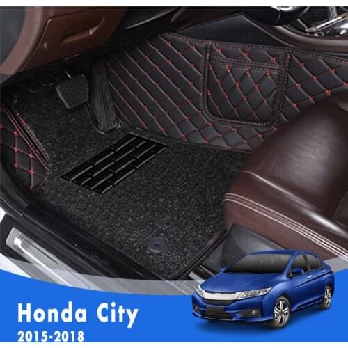 For Honda City 2018 2017 2016 2015 Luxury Double Layer Wire Loop Car Floor Mats Carpets Auto Interior Covers Rugs Accessories