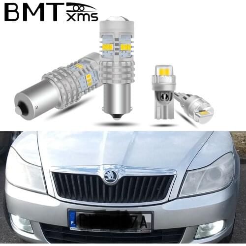 BMTxms White LED Bulb Reverse Daytime Running Light DRL For Skoda Superb Octavia 2 MK2 A5 1Z Parking Position Lamp (09-12)