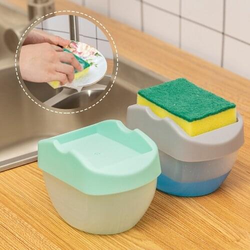 Home Press-type Liquid Box Scouring Pad Dishwashing Soap Dispenser Kitchen Scrubbing Liquid Detergent Dispenser With Sponge Box