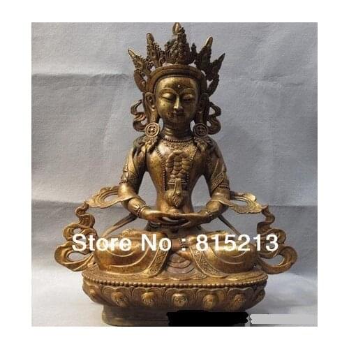 Bi00391 27" Chinese Buddhism Bronze gild carved Amitayus Buddha Bodhisattva statue