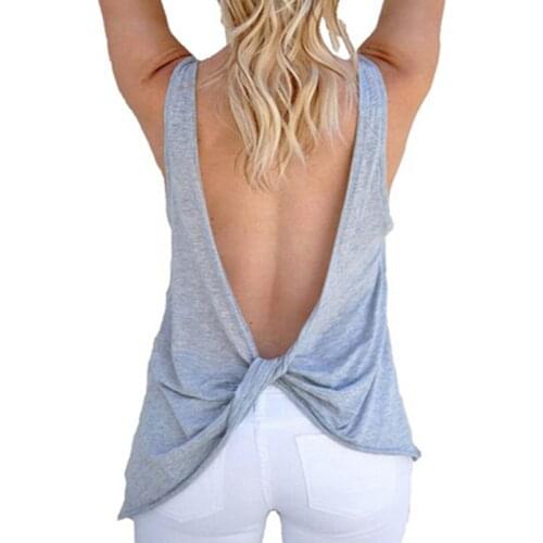 Fashion New Backless Summer T-shirts Women Sexy Sleeveless Open Back Cross T-shirts Bow Tops Tee T-shirts Femme Camisetas Mujer