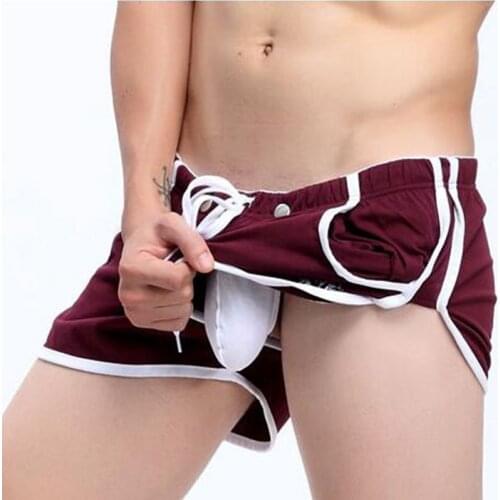 Hot Sale WJ Cotton Summer Mens Shorts Gym Sport Running & Home Leisure Wear Boxer Shorts Penis Pouch Embroidery Pocket Design