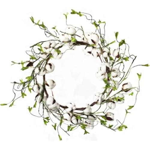 Artificial Wreaths Farmhouse Cotton Hanging 46*46CM Christmas Decoration 56cm Front Door White Hydrangea Flowers Garland