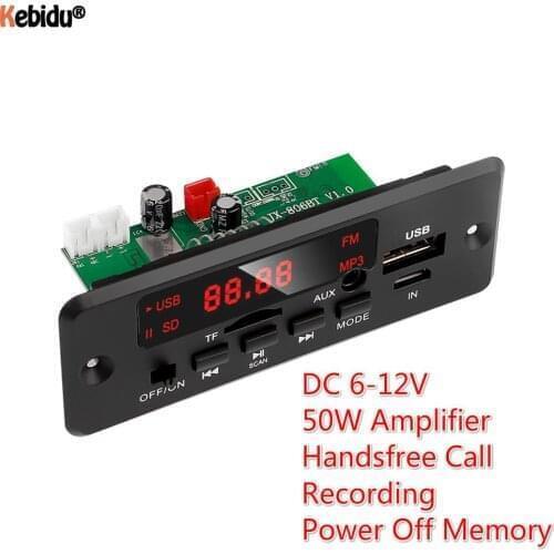 Kebidu 6V-12V 2*25W Amplifier MP3 Decoder Board Recording Bluetooth5.0 Car FM Radio Module Support TF USB AUX Power Off Memory