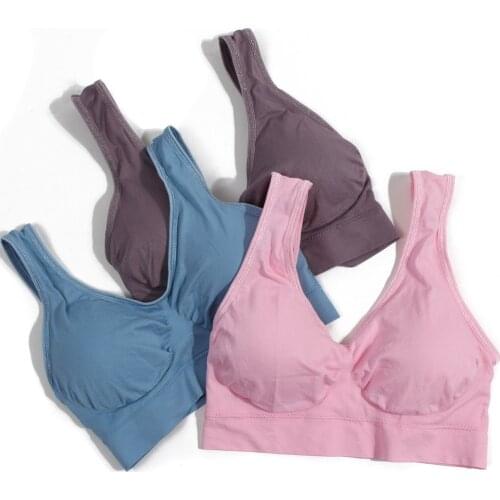 2019 womens seamless vest with pad 3 set sports seamless bra comfortable push on removable pad high impact bra female