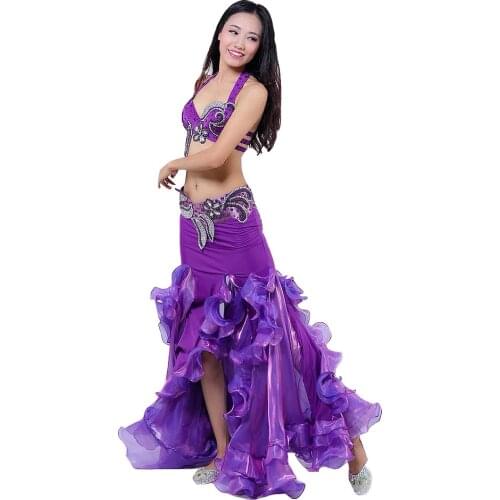 Stage Performance Luxury Belly Dancing Egyptian Costumes Oriental Style Rhinestone Bra, Belt Skirt Belly Dance 3pcs Costume Set