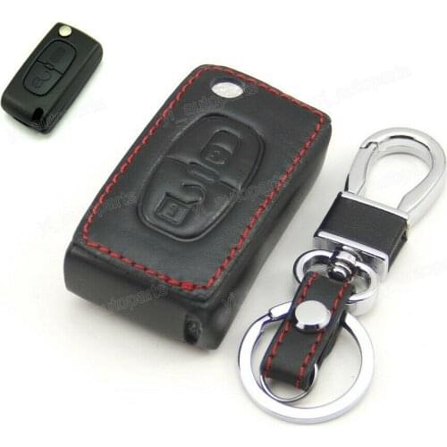 Leather Case Cover Holder Fit For Peugeot 107 207 307 308 407 408 Remote Flip Key 2BT