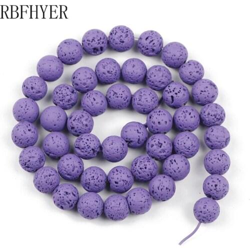 RBFHYER Natural Lava Volcanic Stone Rubber Paint Purple 4 6 8 10 12MM Round Loose beads for Jewelry Making DIY Necklace Bracelet