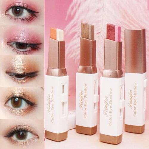 Lazy Eyeshadow Stick Stereo Gradient Shimmer Double Color Eye Shadow Pen Waterproof Easy to Wear Eyeshadow Maquillaje