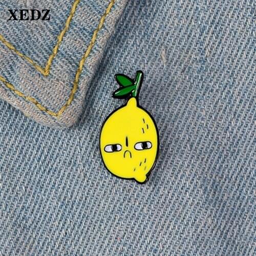 XEDZ Fresh Grieved Lemon Metal Badge Cartoon Fruit Green Leaf Backpack Lapel Pin Jewelry Coat Brooch Special Gift for Friends