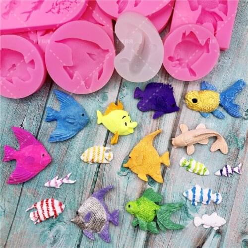 Cartoon Ocean Fish Fondant Shell Conch Cake Silicone Mold Candy Chocolate Mould DIY Baking Decoration Tool Animal Clay Resin Art