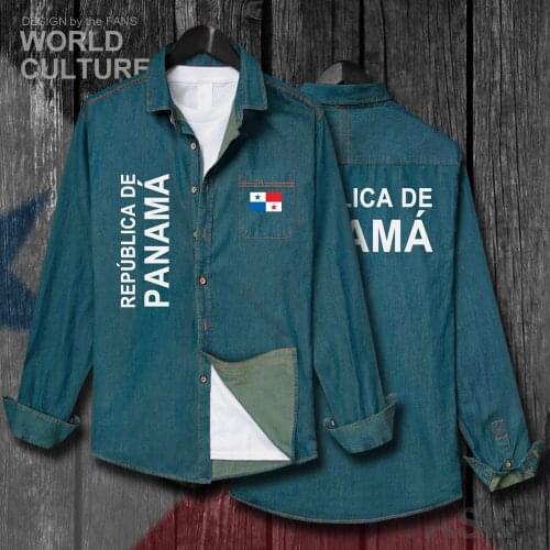 Panama Panamanian PAN Mestiz Men Flags Clothes Autumn Long Sleeve Cowboy Casual Coat Fashion Turn-down Collar Jeans Shirt Top