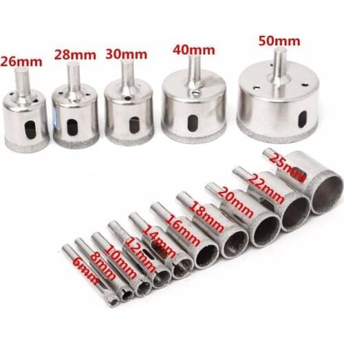 15pcs Diamond Coated Drill Bit Set Tile Marble Glass Ceramic Hole Saw Drilling Bits For Power Tools 6mm-50mm