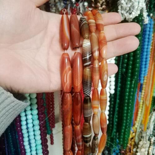 Natural Banded Agates Stones Loose Seed Beads High Quality 10x30mm 10x40mm Smooth Oval Jewelry Making Accessories 38cm wk270