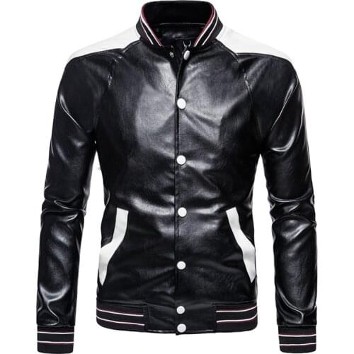 New Mens Vintage Motorcycle Jacket Baseball Collar Fashion Biker Leather Jacket Men Patchwork PU Overcoat Jaqueta De Couro