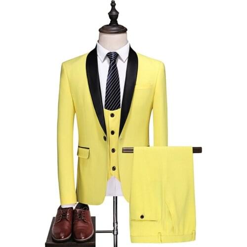 New Classic Mens Suit Noivo Terno Slim Fit Masculino Evening Suits For Men Shawl Lapel Groom Tuxedos Yellow Wedding Wear