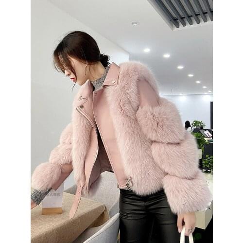 Coats Women Jacket Faux-fox Luxury Outwear Female Winter Turn-down Warm Fashion Collar Motorcycle PU Leather Jacket