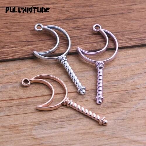 3pcs 24*53mm Three Color Alloy Jewelry Accessories Moon Charm Hollow Glue Blank Pendant Tray Bezel 11E60