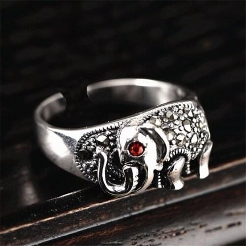 Simple and Creative Korean Accessories Thailand Auspicious Animal Elephant Open Rings For Women Tibetan Silver CZ Hippie Jewelry