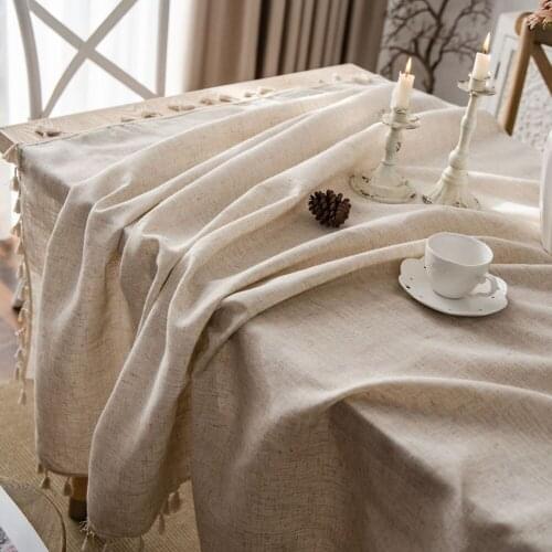 Rectangular Tablecloth Linen Tassel Table Cover Simple Style Tabletop Decoration for Kitchen Party Dining Room