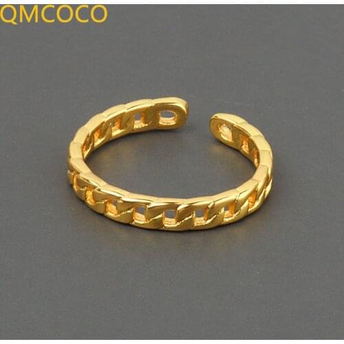 QMCOCO 925 Silver Simple Punk Rings For Women New Fashion Vintage Hollow Out Weaving Chain Birthday Party Jewelry Accessories