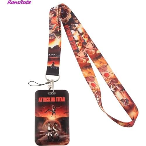 Ransitute R1454 Anime Attacking Giant Lanyard Card Holder Student Hanging Neck Phone Lanyard Badge Subway Access Card Holder
