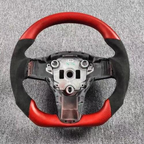 Alcantara Racing Carbon Fiber Steering Wheel Suede For Tesla Model 3 Model Y 2017 2018 2019 2020 2021
