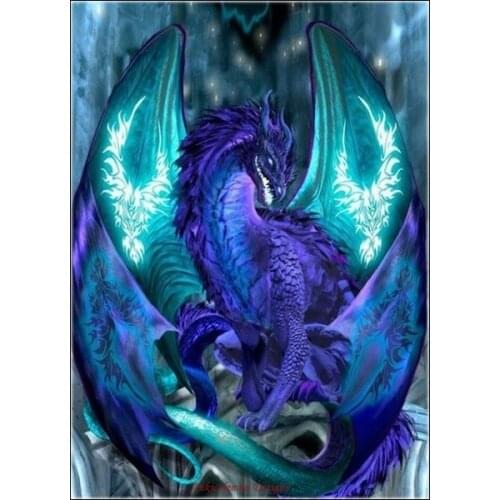 Counted Cross Stitch Kits Needlework Embroidery - Crafts 14 ct Aida DMC Color DIY Arts Handmade Home Decor - Blue Dragon