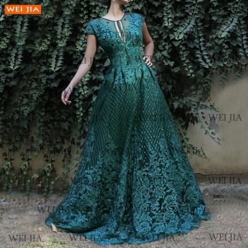 Peacock Blue Evening Dresses O Neck Lace Appliques Abiye Gece Elbisesi A Line Women Dress Long Party Gown Sexy Suknie Wieczorowe