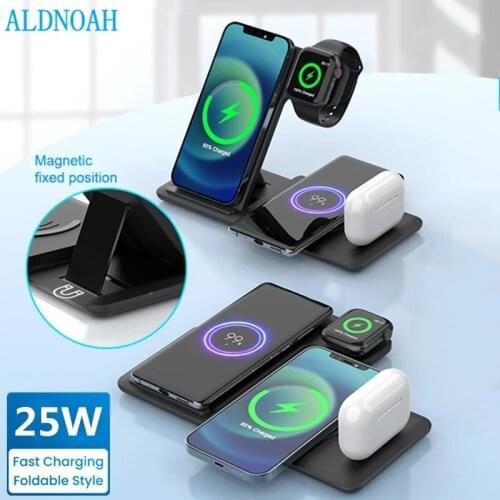 Foldable Wireless Charger for iPhone 12 11 XS XR X 8 4 in 1 Qi 25W Fast Charging Stand Pad For Apple Watch 6 SE 5 4 Airpods Pro