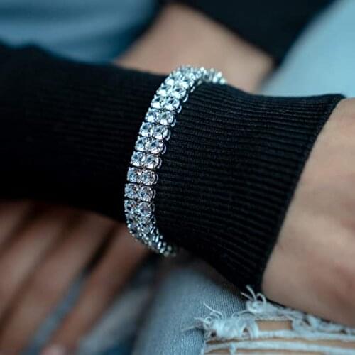 HipHop Iced Out Bling Double row Baguette 5A Cubic Zirconia Cz Cluster Tennis Chain Bracelet for women men charm wedding jewelry