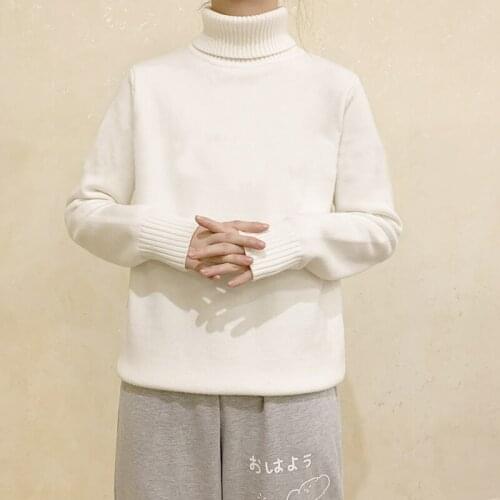 Vintage Roll Neck White Knitted Sweater Women Turtleneck Knitwear Autumn Soft Jumper Tops Girls Grey Casual Long Sleeve Pullover