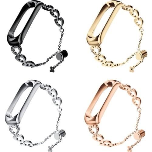 Smart Wrist Band for Xiaomi Mi Band 3 4 5 6 Bracelet Woman Gift Strap Heart Shape Metal Bracelet Stainless Steel Wrist Strap