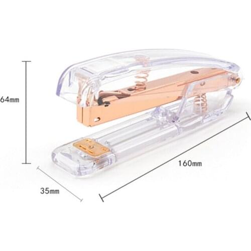 Rose Gold High-grade Transparent Plastic Stapler Office Study Binding Machine DU55