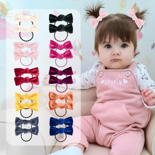 Yundfly 1 pair Vintage Children Girls Vevlet Bowknot Hair Bands Baby Elastic Tinny Bows Hairband Princess Hair Rope Accessories