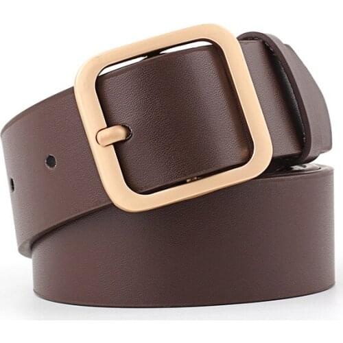 Ladies square buckle wide belt wild black and white camel brown gold and silver pin buckle jeans wide belt belt women